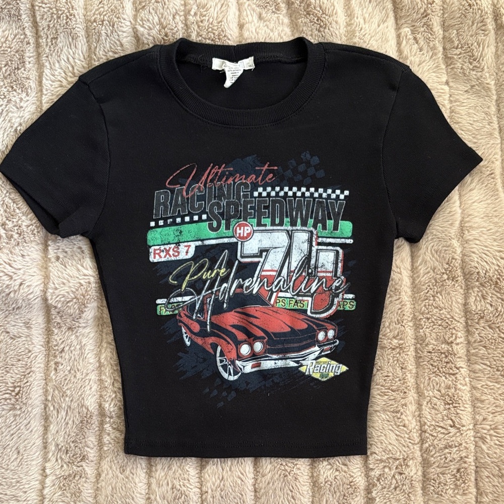 Tilly's Black Racing Crop Top